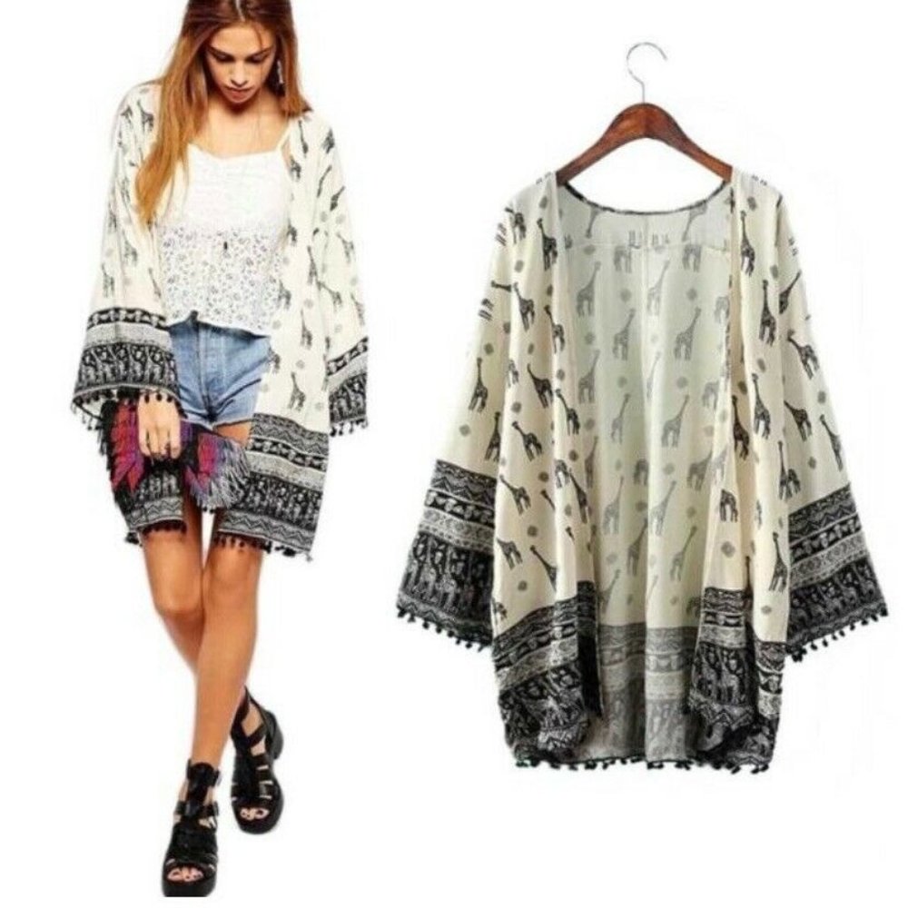 Tribal Kimono Open Cardigan Coverup Boho Festival Prairie Peasant Hipster Beach